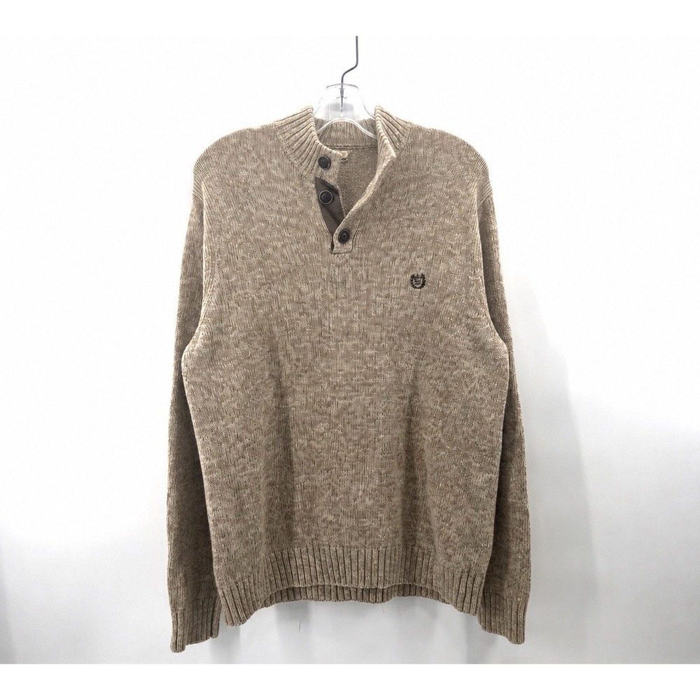 Chaps Ralph Lauren Sweater Sz L Brown Tan Pullover Button Elbow Patch Heritage